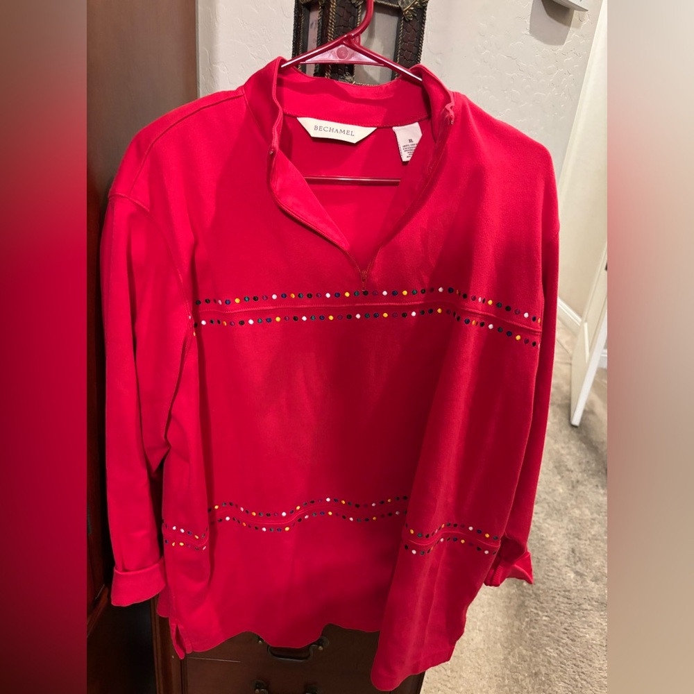 Bechamel Women's Bright Red Sequin-Trim Half-Zip Sweatshirt